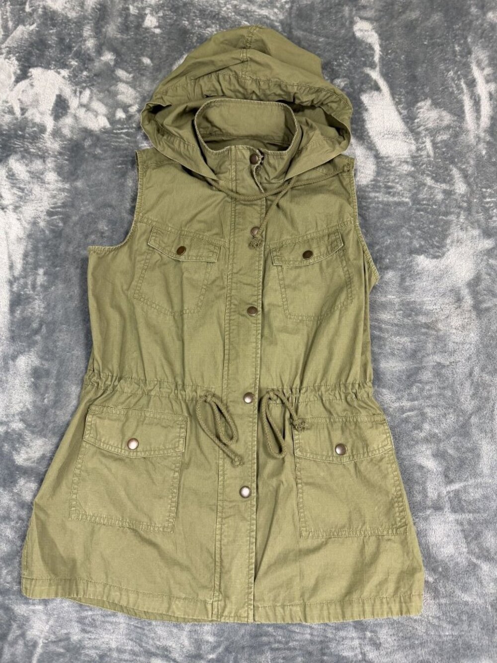 Mudd Womens Olive Green Sleeveless Hooded Utility Vest M